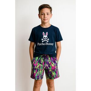 Psycho Bunny Multicolor Graphic Swim Wear Board Shorts Trunks  Boys Size 14-16